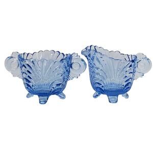 Cambridge Glass Caprice Moonlight Blue Mini Footed Sugar & Cream Pitcher Vtg